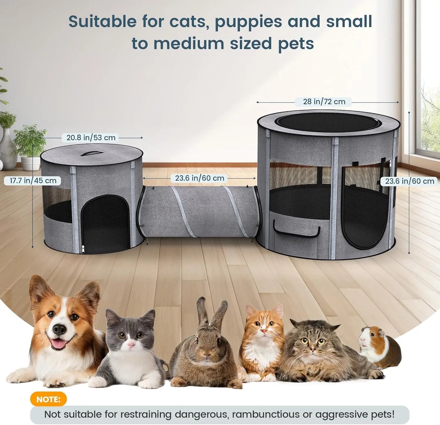Portable Pet Playpen with Tunnel Foldable 3-in-1 Indoor Outdoor Small Pet & Cats Wags & Whiskers Pet Supply