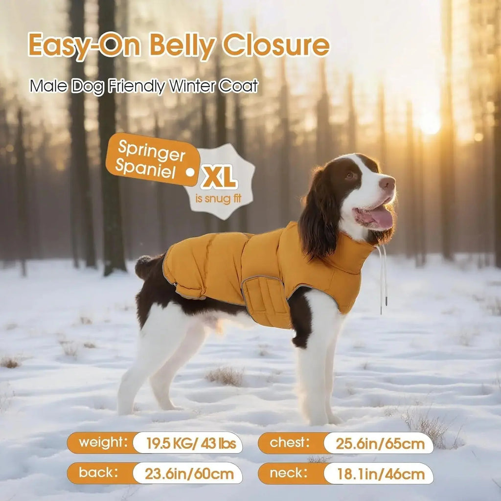 Puffer Waterproof Dog Jacket – Warm Winter Coat XS–3XL, Reflective & Adjustable Wags & Whiskers Pet Supply