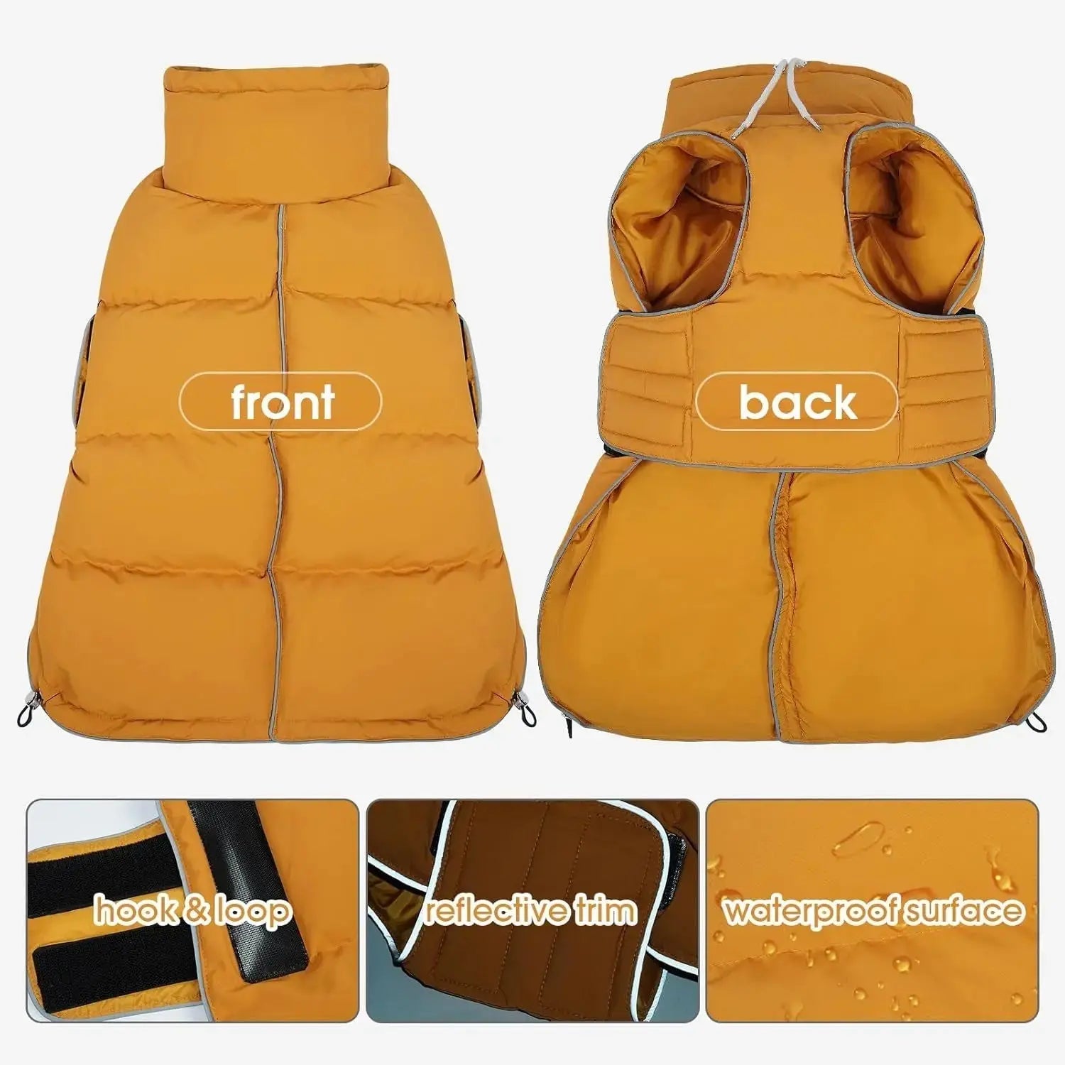 Puffer Waterproof Dog Jacket – Warm Winter Coat XS–3XL, Reflective & Adjustable Wags & Whiskers Pet Supply