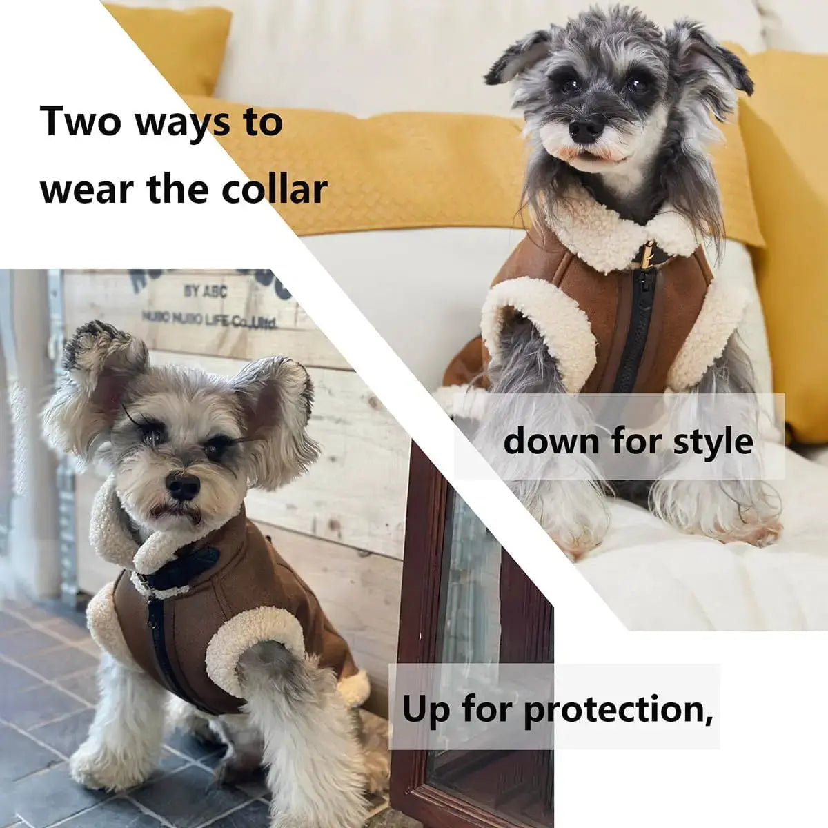 Retro Aviator Dog Jacket Faux Leather Sherpa Coat XS-3XL Winter Wags & Whiskers Pet Supply