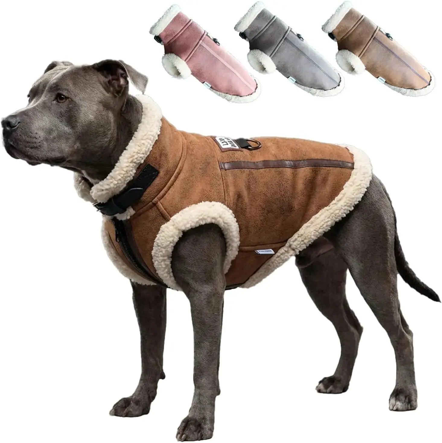 Retro Aviator Dog Jacket Faux Leather Sherpa Coat XS-3XL Winter Wags & Whiskers Pet Supply