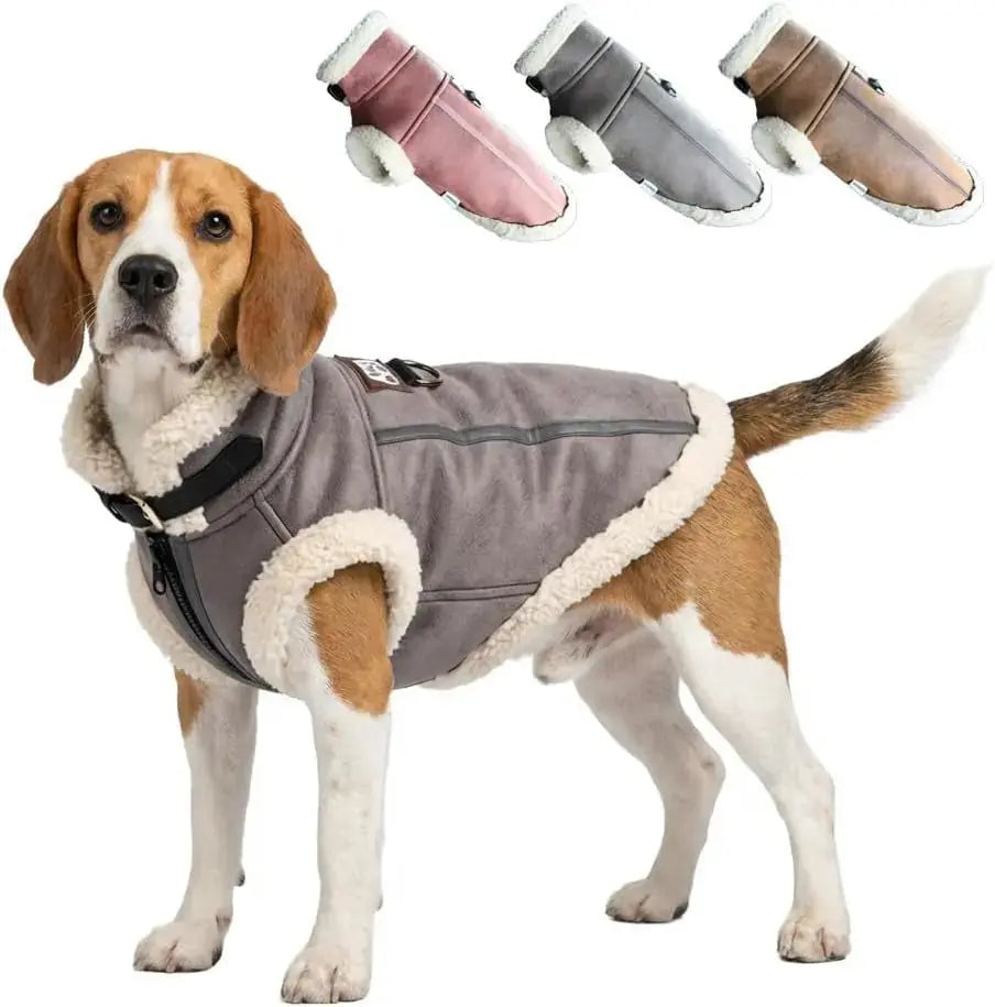 Retro Aviator Dog Jacket Faux Leather Sherpa Coat XS-3XL Winter Wags & Whiskers Pet Supply