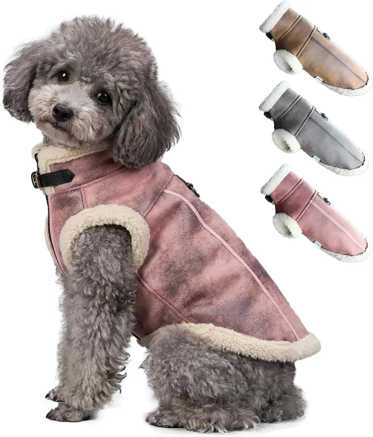 Retro Aviator Dog Jacket Faux Leather Sherpa Coat XS-3XL Winter Wags & Whiskers Pet Supply