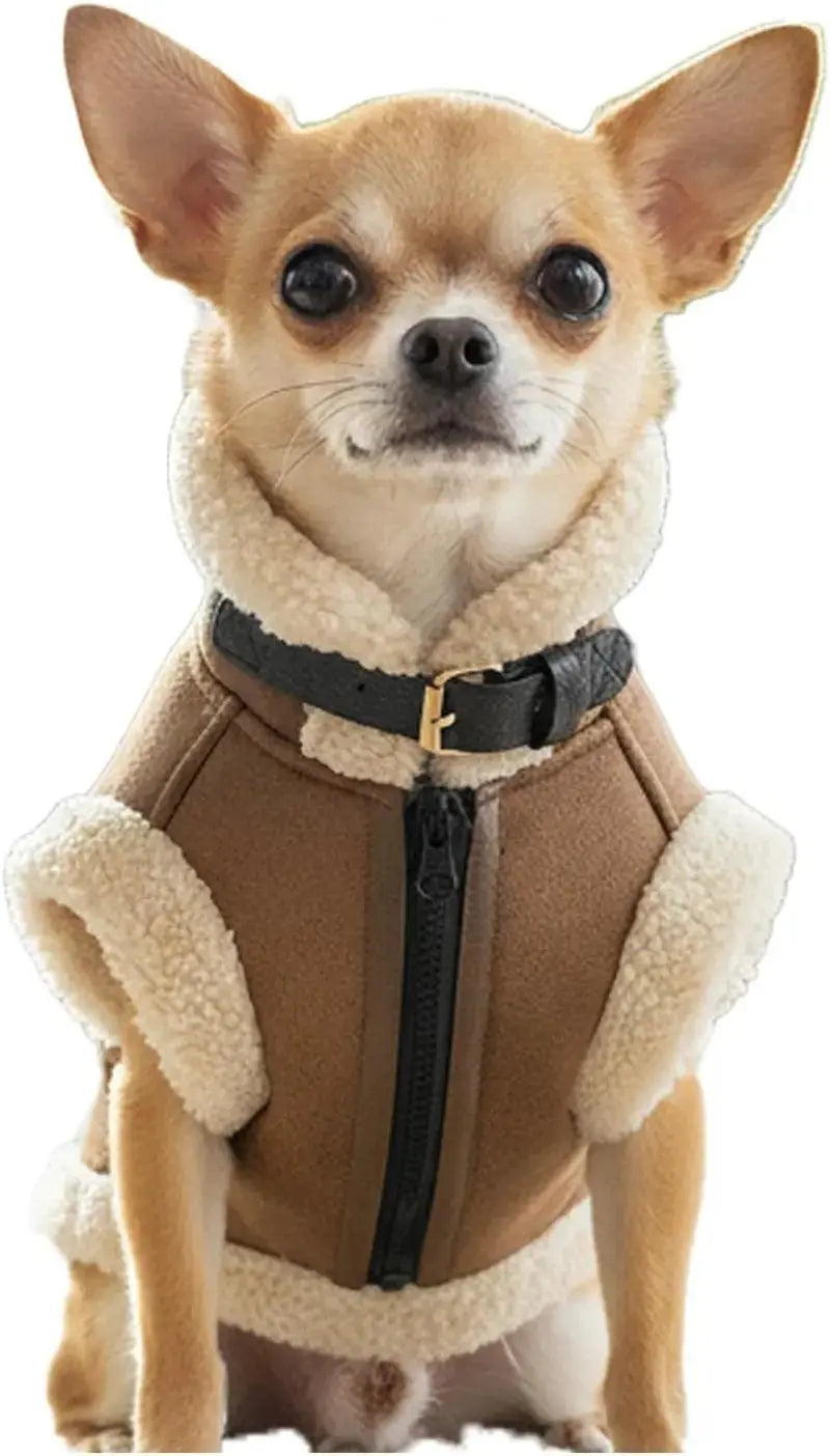 Retro Aviator Dog Jacket Faux Leather Sherpa Coat XS-3XL Winter Wags & Whiskers Pet Supply