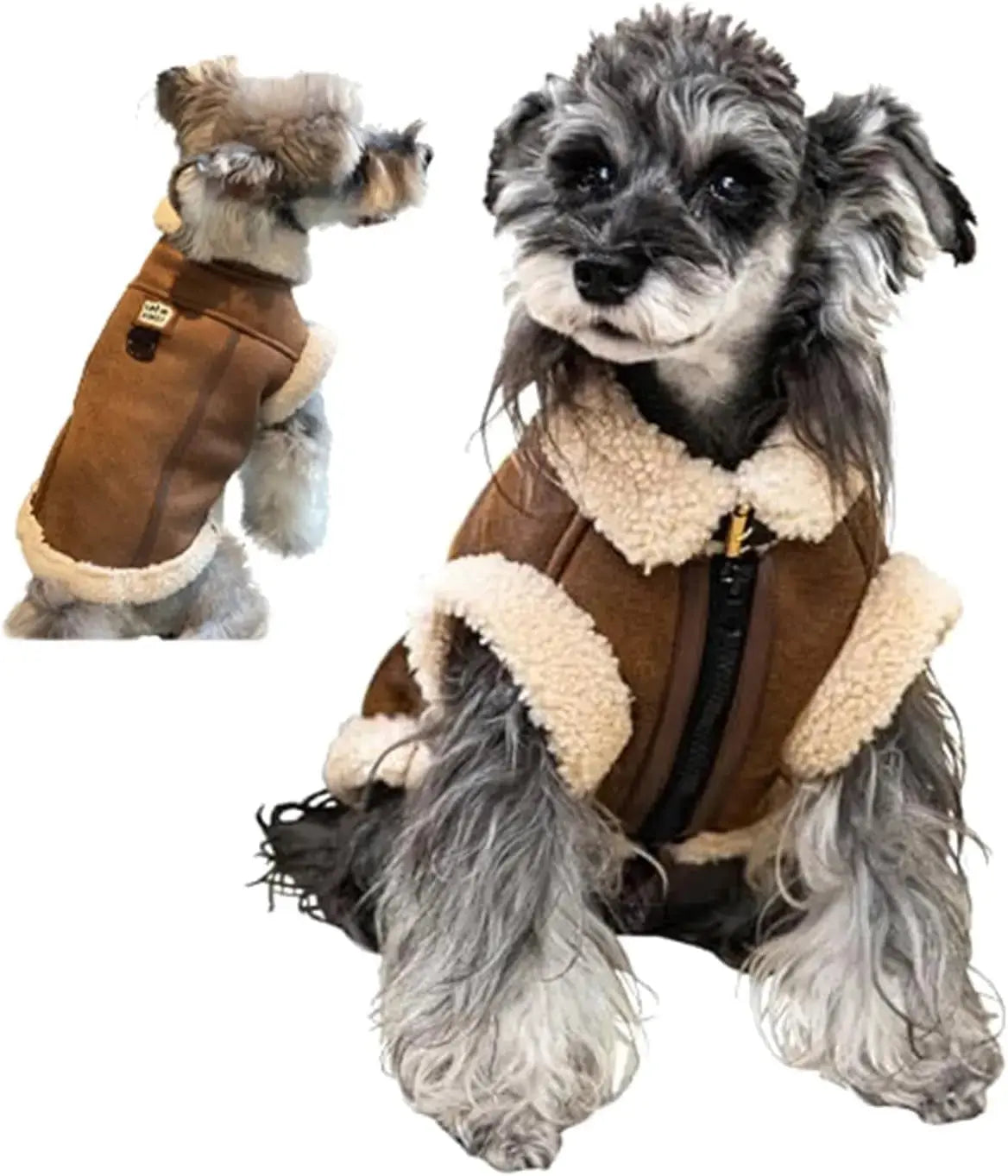 Retro Aviator Dog Jacket Faux Leather Sherpa Coat XS-3XL Winter Wags & Whiskers Pet Supply