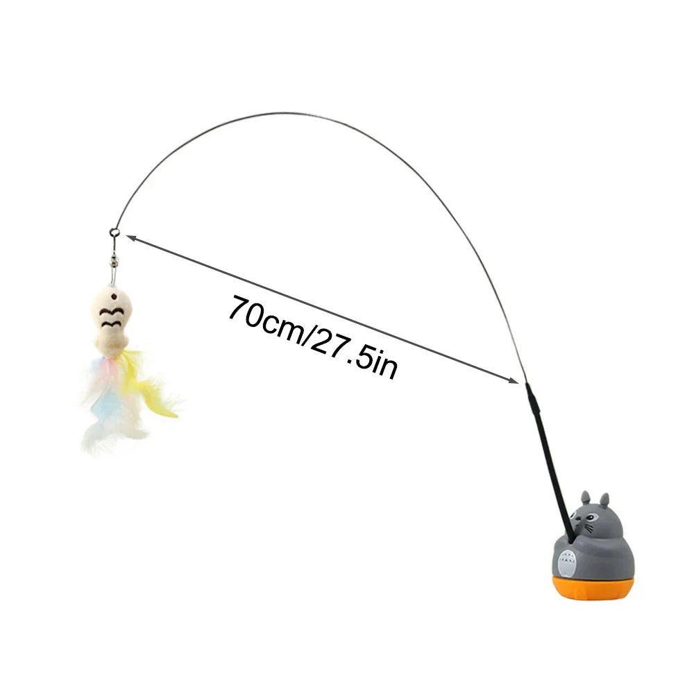 1PC Small Cat Fishing Wand, 360-Degree Rotating Cat Teaser Stick with Feathers, Bells, and Steel Wire - FurrBaby Necessities