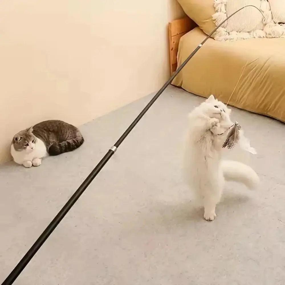 Interactive Long Extendable Pole Cat Toy with Artificial Feathers Pet Supplies for Cats Pet Toy - FurrBaby Necessities