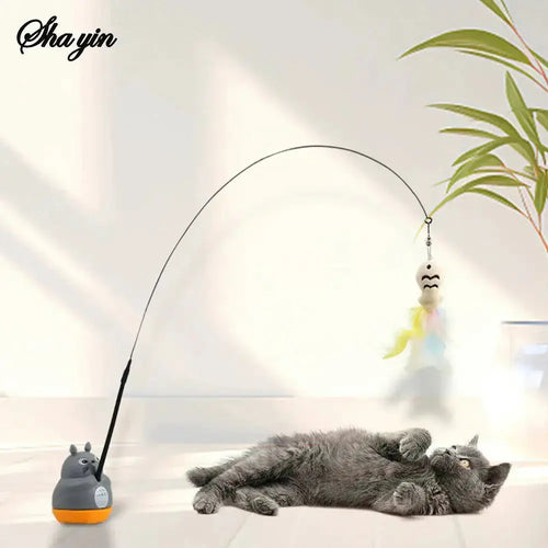 1PC Small Cat Fishing Wand, 360-Degree Rotating Cat Teaser Stick with Feathers, Bells, and Steel Wire by Pet Zen