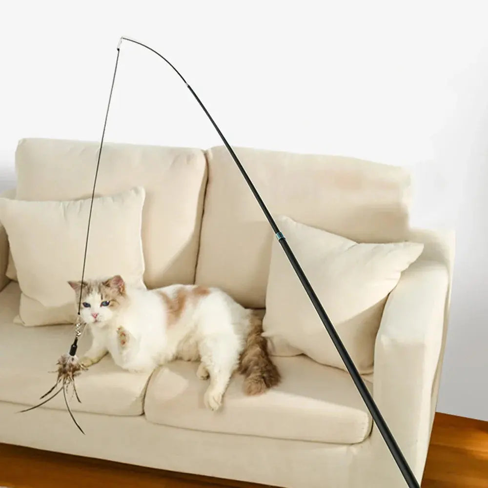 Interactive Long Extendable Pole Cat Toy with Artificial Feathers Pet Supplies for Cats Pet Toy - FurrBaby Necessities