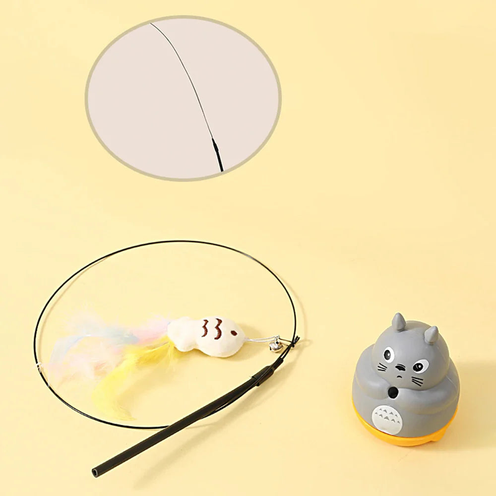 1PC Small Cat Fishing Wand, 360-Degree Rotating Cat Teaser Stick with Feathers, Bells, and Steel Wire - FurrBaby Necessities