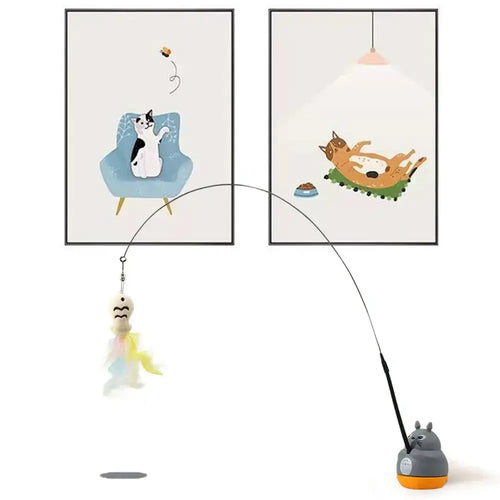 1PC Small Cat Fishing Wand, 360-Degree Rotating Cat Teaser Stick with Feathers, Bells, and Steel Wire by Pet Zen