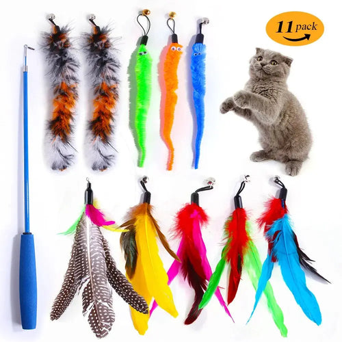 11PCS Retractable Cat Feather Toys Set WTN Essentials