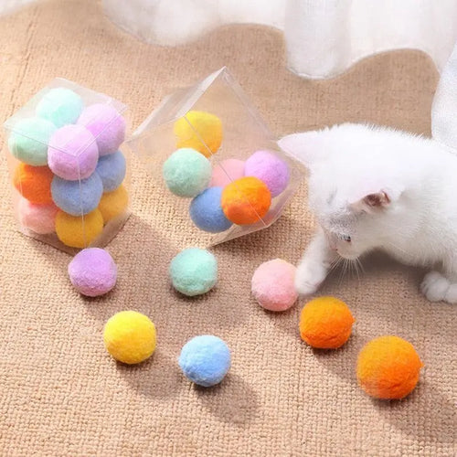12Pcs/lot Funny Cat Toys Stretch Plush Ball Toys for Cats Colorful Interactive Cat Pom Pom Kitten Toy Pet Supplies  Plush Balls for Training and Kitten Play Stevvex