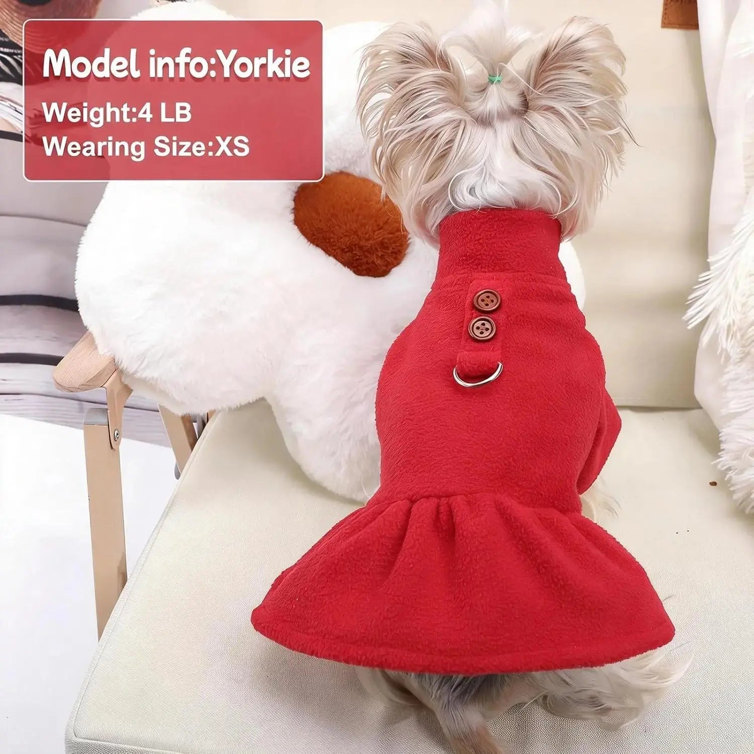 Small Dog Fleece Sweater Dress with Skirt & D-Ring Winter Puppy Outfit Wags & Whiskers Pet Supply