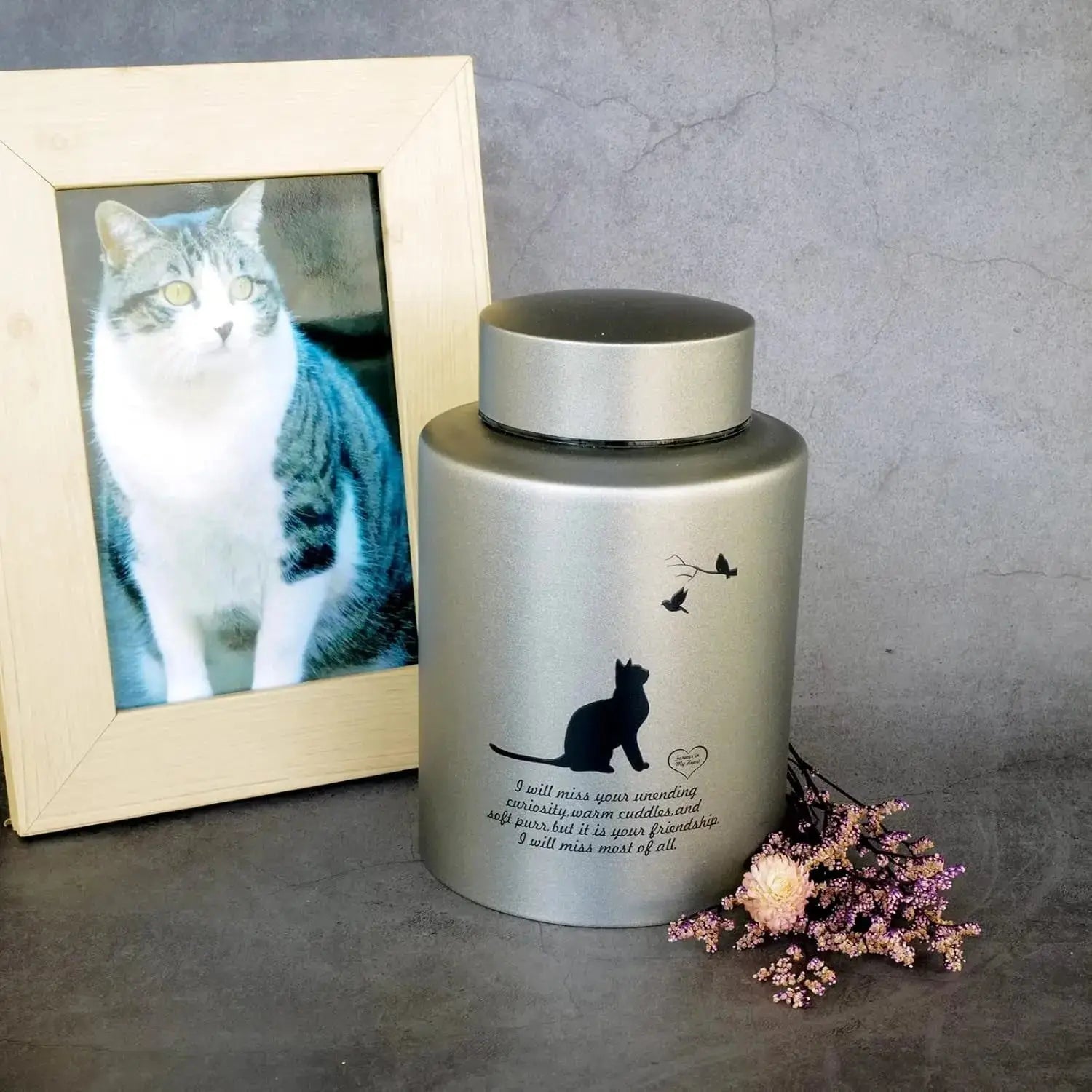 Stainless Steel Pet Memorial Urn for Cats & Small Dogs with Secure Lid Keepsake Wags & Whiskers Pet Supply