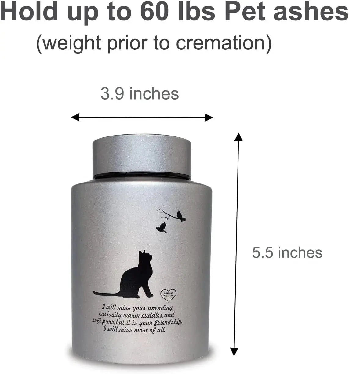Stainless Steel Pet Memorial Urn for Cats & Small Dogs with Secure Lid Keepsake Wags & Whiskers Pet Supply