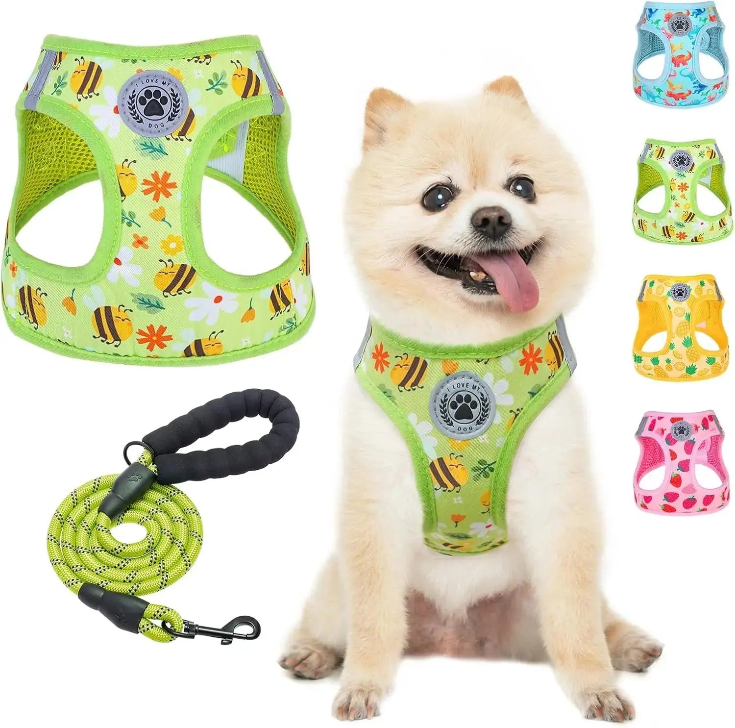 Step-In Dog Harness & Leash Set in Various Patterns – Reflective No Pull (XS- XL) Wags & Whiskers Pet Supply