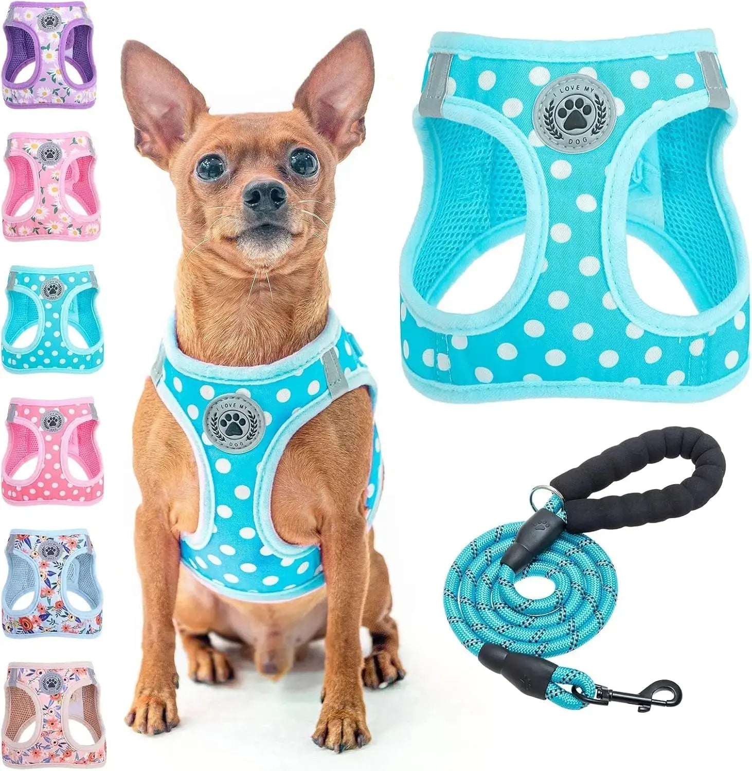 Step-In Dog Harness & Leash Set in Various Patterns – Reflective No Pull (XS- XL) Wags & Whiskers Pet Supply
