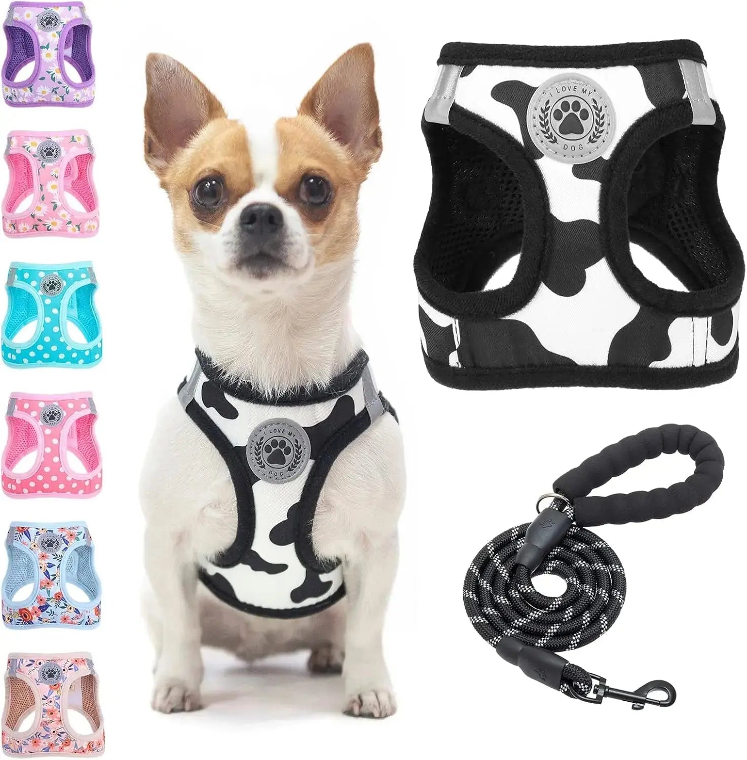 Step-In Dog Harness & Leash Set in Various Patterns – Reflective No Pull (XS- XL) Wags & Whiskers Pet Supply