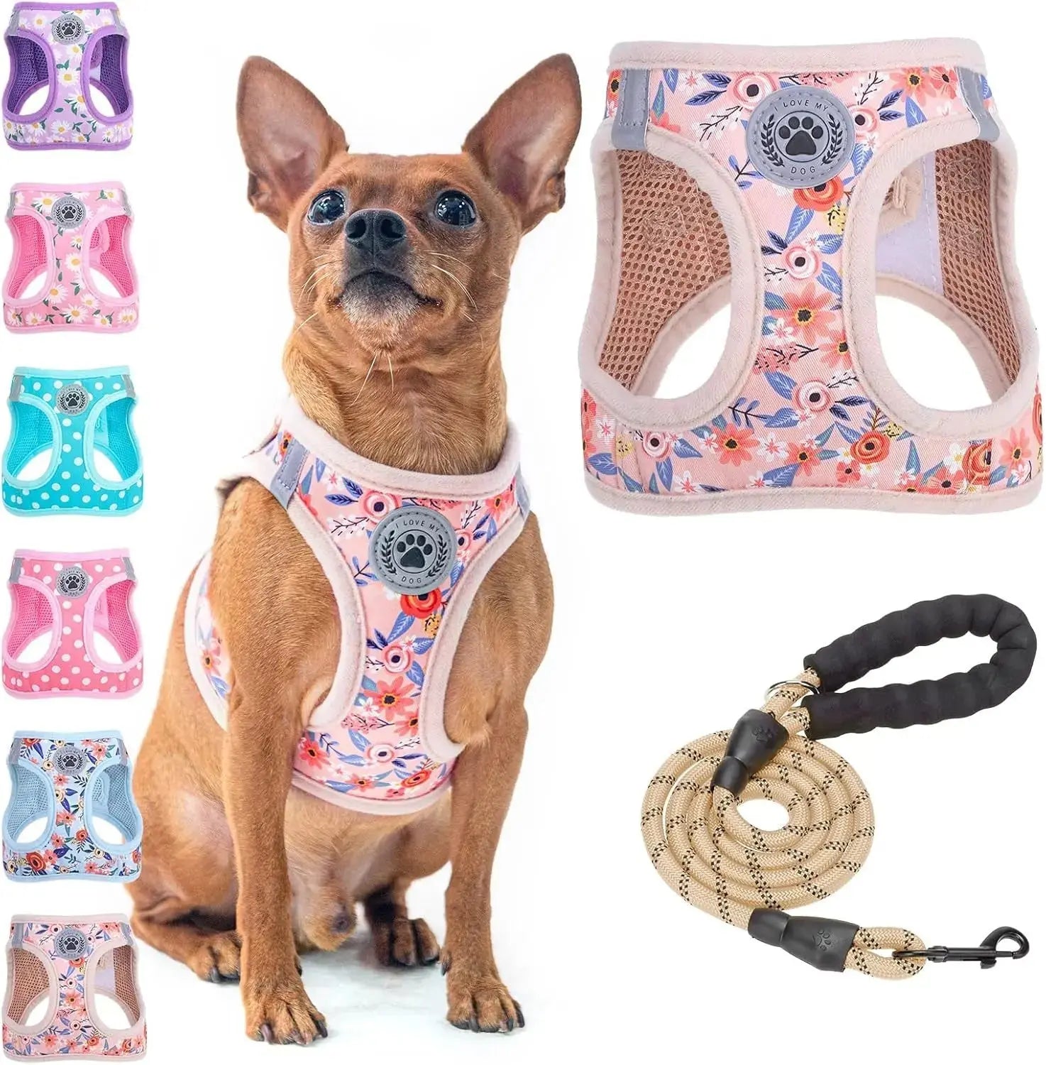 Step-In Dog Harness & Leash Set in Various Patterns – Reflective No Pull (XS- XL) Wags & Whiskers Pet Supply