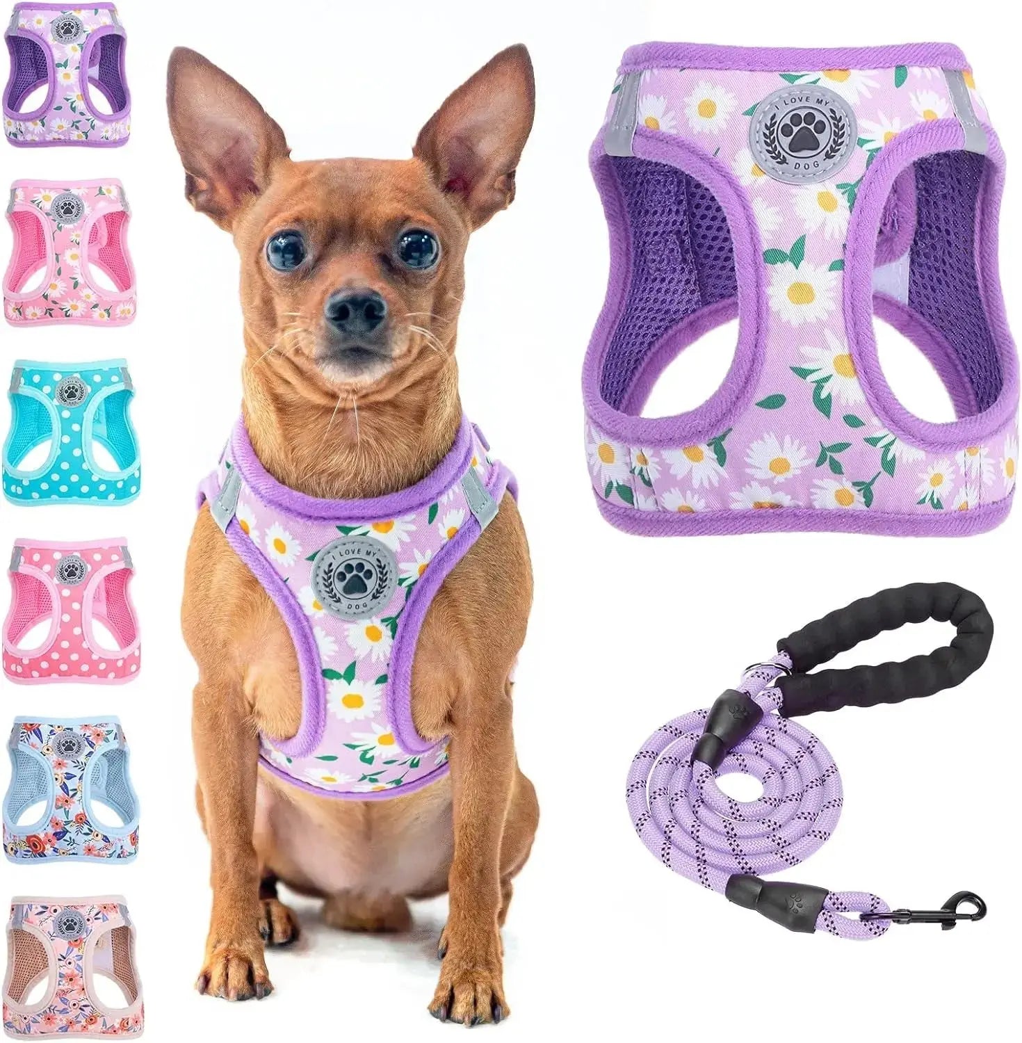 Step-In Dog Harness & Leash Set in Various Patterns – Reflective No Pull (XS- XL) Wags & Whiskers Pet Supply