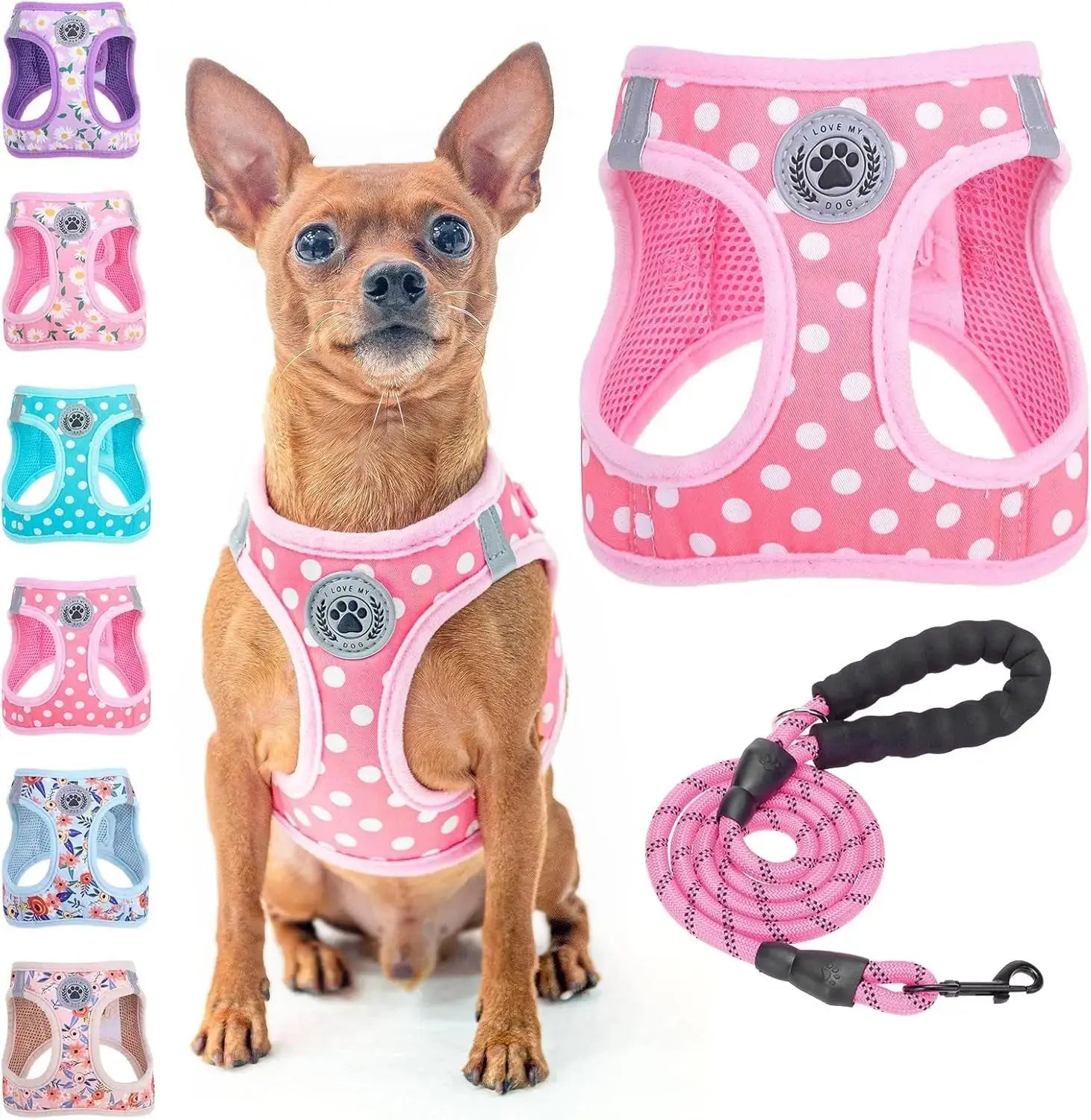 Step-In Dog Harness & Leash Set in Various Patterns – Reflective No Pull (XS- XL) Wags & Whiskers Pet Supply
