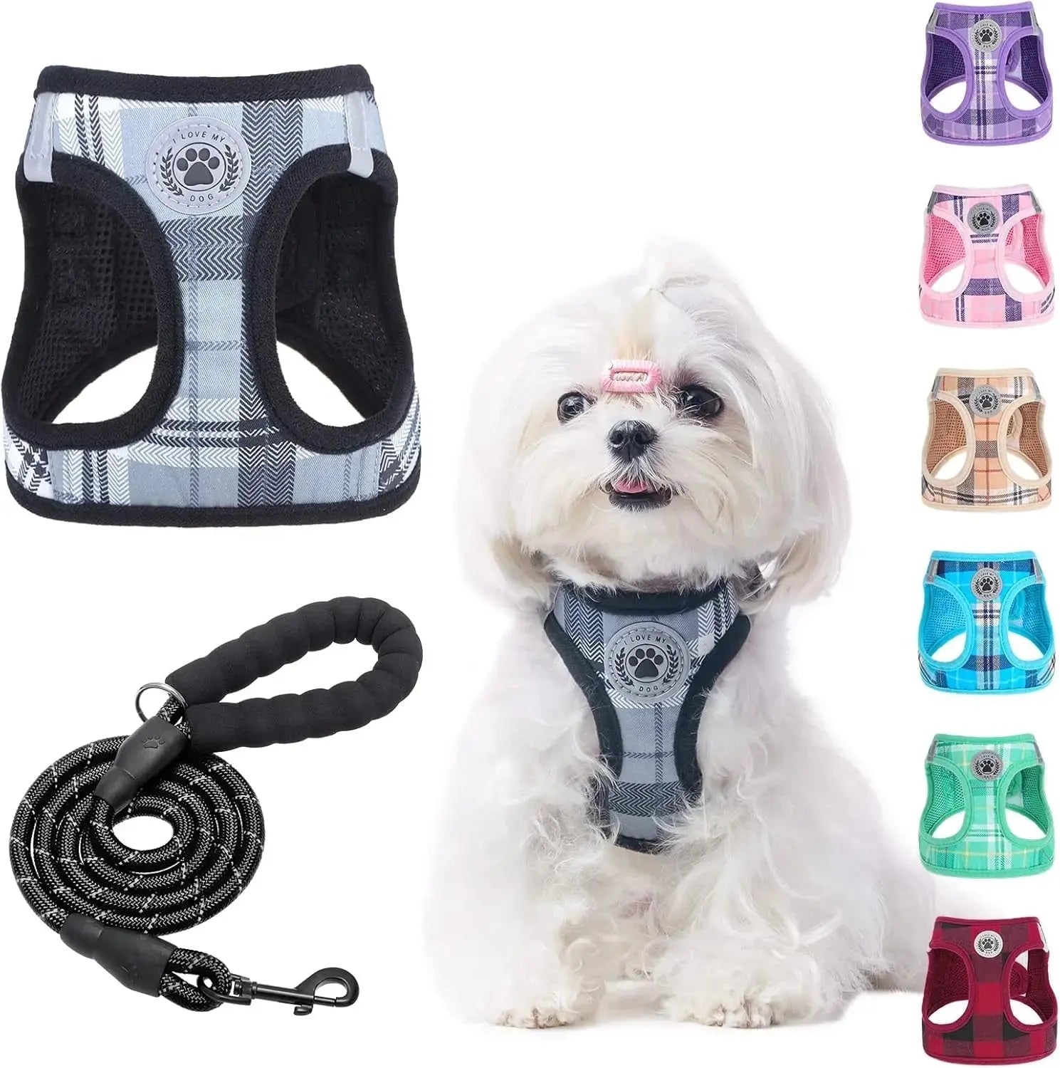 Step-In Dog Harness & Leash Set in Various Patterns – Reflective No Pull (XS- XL) Wags & Whiskers Pet Supply