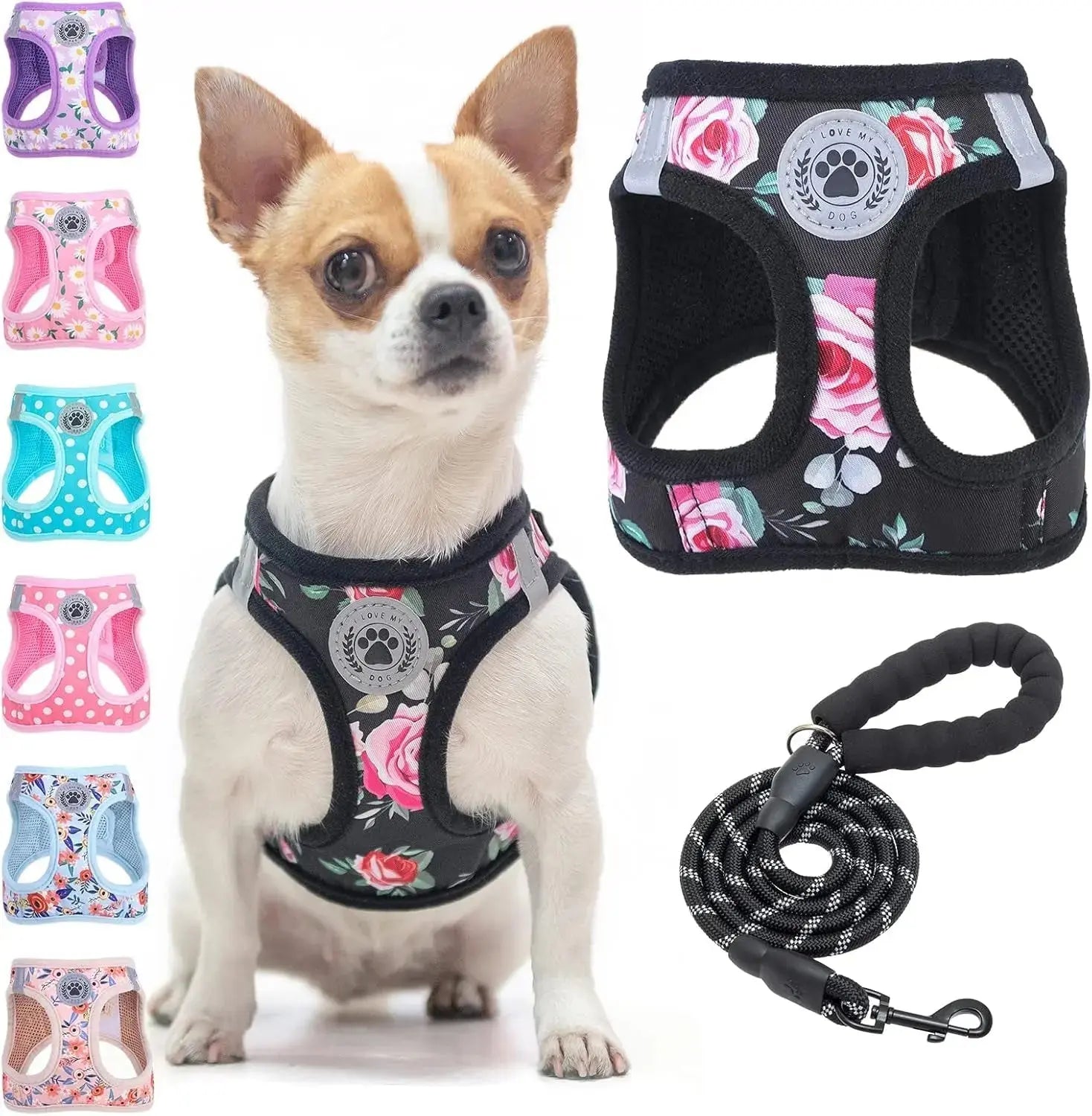 Step-In Dog Harness & Leash Set in Various Patterns – Reflective No Pull (XS- XL) Wags & Whiskers Pet Supply