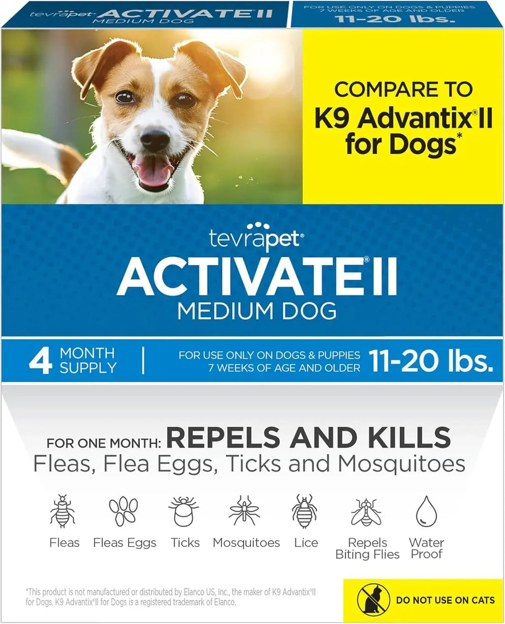 TevraPet Activate II Flea & Tick for Dogs 11–20 lbs – 4 Month Supply Wags & Whiskers Pet Supply