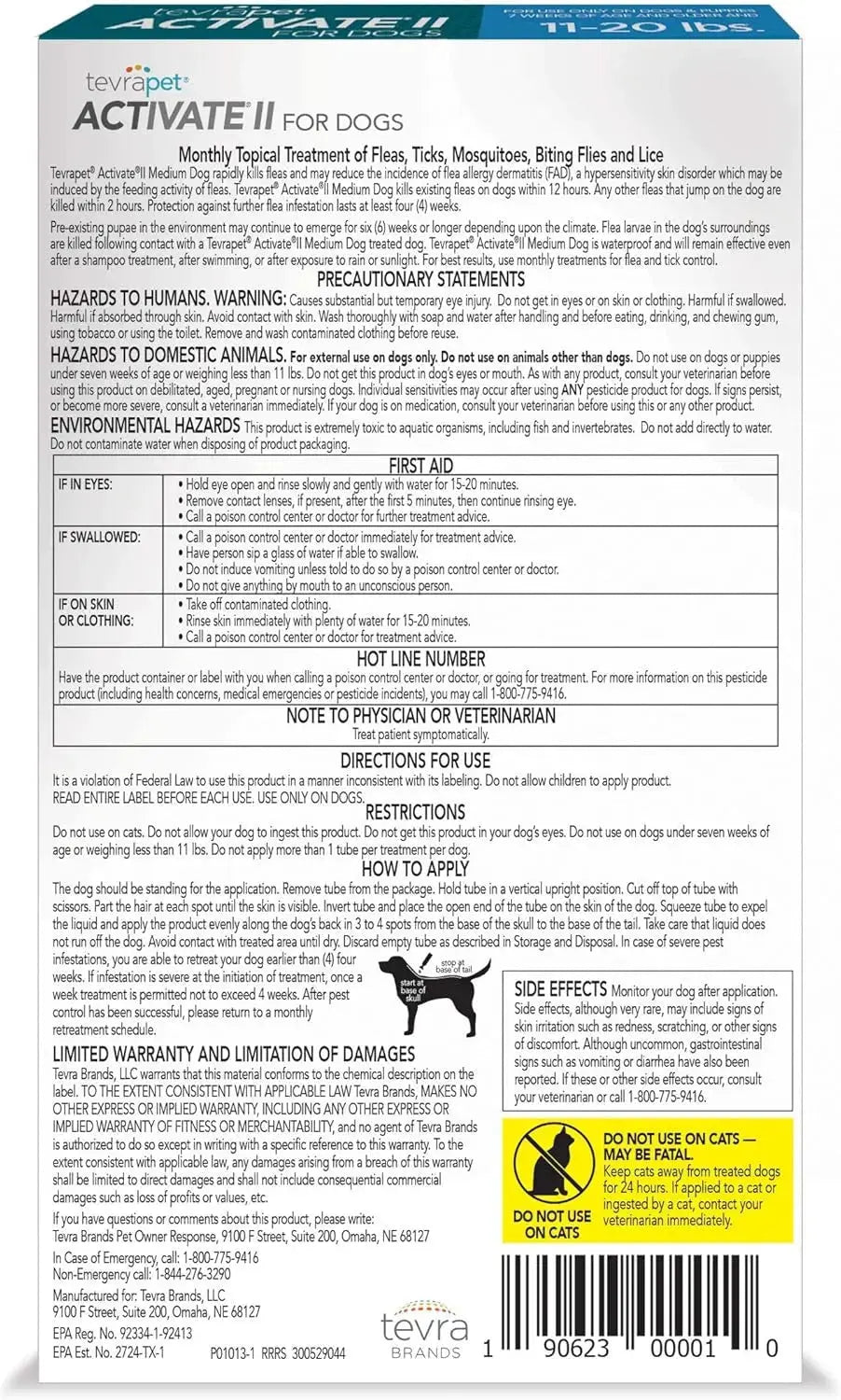 TevraPet Activate II Flea & Tick for Dogs 11–20 lbs – 4 Month Supply Wags & Whiskers Pet Supply