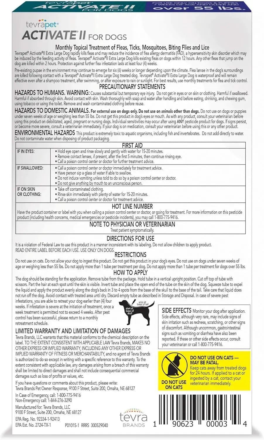 TevraPet Activate II Flea & Tick for Dogs 55+ lbs – 4 Month Supply Wags & Whiskers Pet Supply