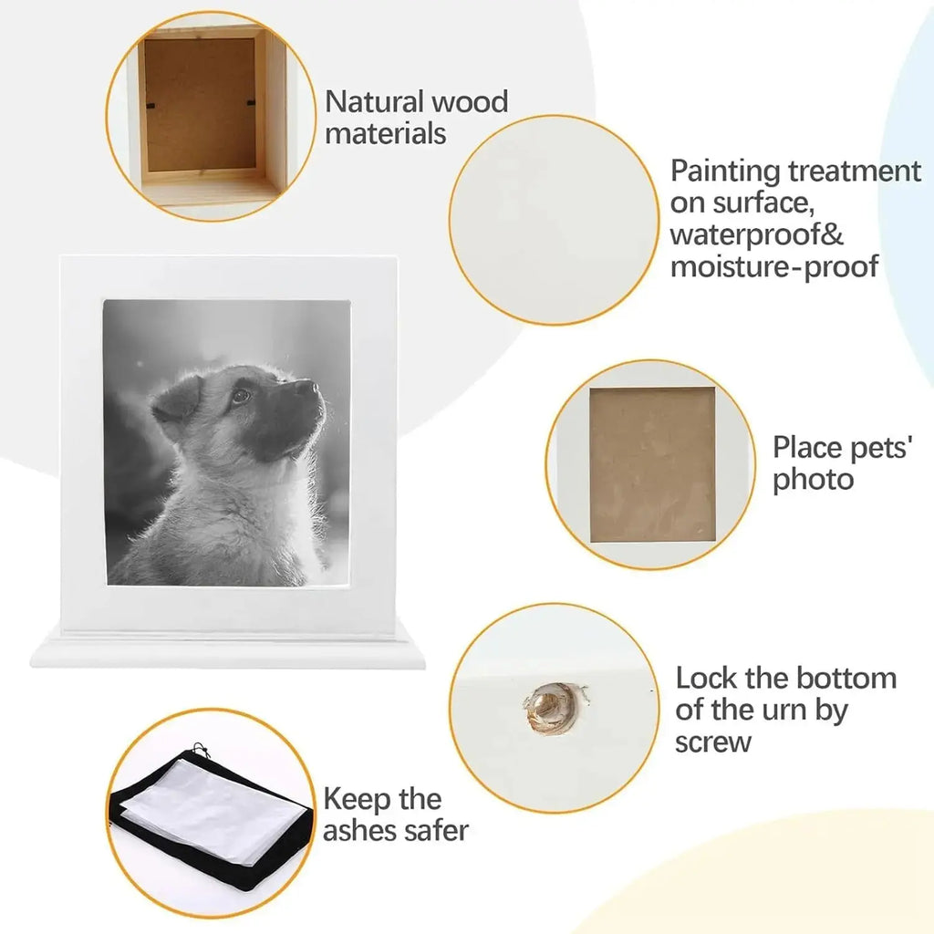 Wooden Pet Memorial Urn with Photo Frame Keepsake Box for Dogs & Cats Wags & Whiskers Pet Supply