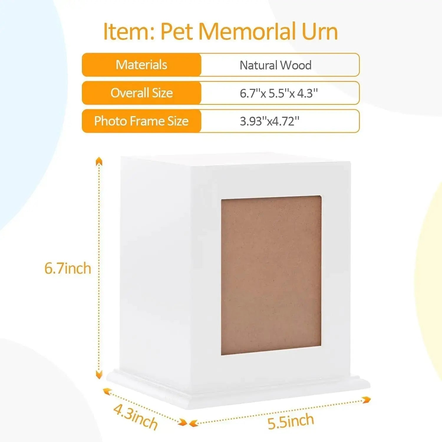 Wooden Pet Memorial Urn with Photo Frame Keepsake Box for Dogs & Cats Wags & Whiskers Pet Supply