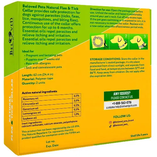Flea & Tick Collar for Dogs 6-Month Protection Essential Oil 2 Count by Zamzamas
