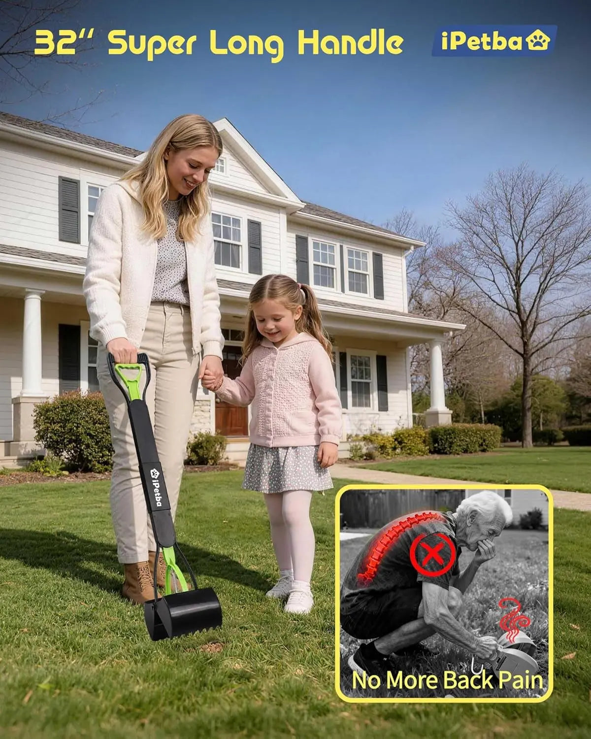 32 Inch Long Handle Pooper Scooper for Large Dogs Heavy Duty Foldable Wags & Whiskers Pet Supply