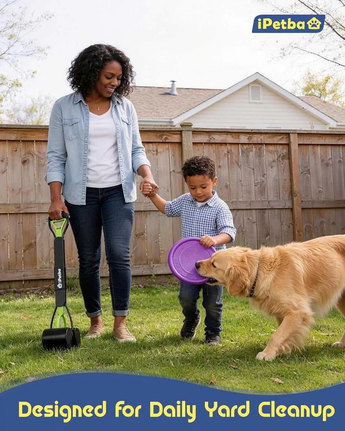 32 Inch Long Handle Pooper Scooper for Large Dogs Heavy Duty Foldable Wags & Whiskers Pet Supply