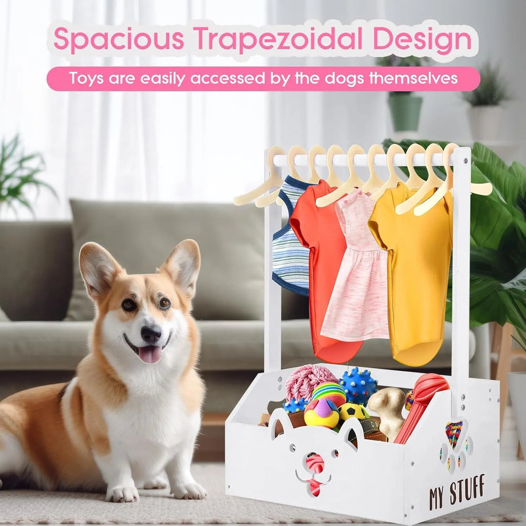 Dog Storage Organizer Wooden Closet Toy Bin Clothes Rack Hangers Pink/White Wags & Whiskers Pet Supply