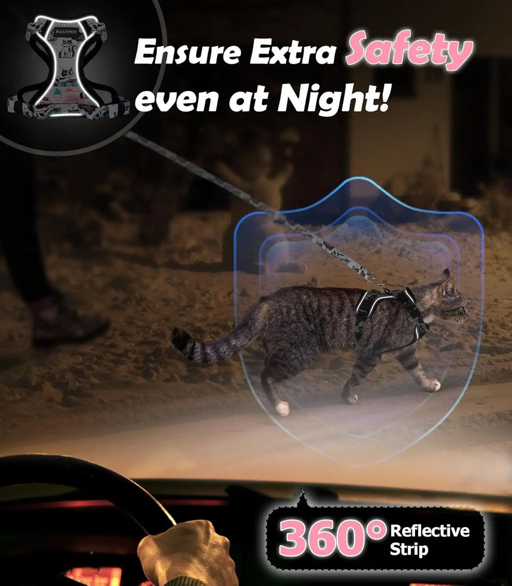 Cat Harness and Leash Set Escape Proof Reflective Adjustable Vest Wags & Whiskers Pet Supply