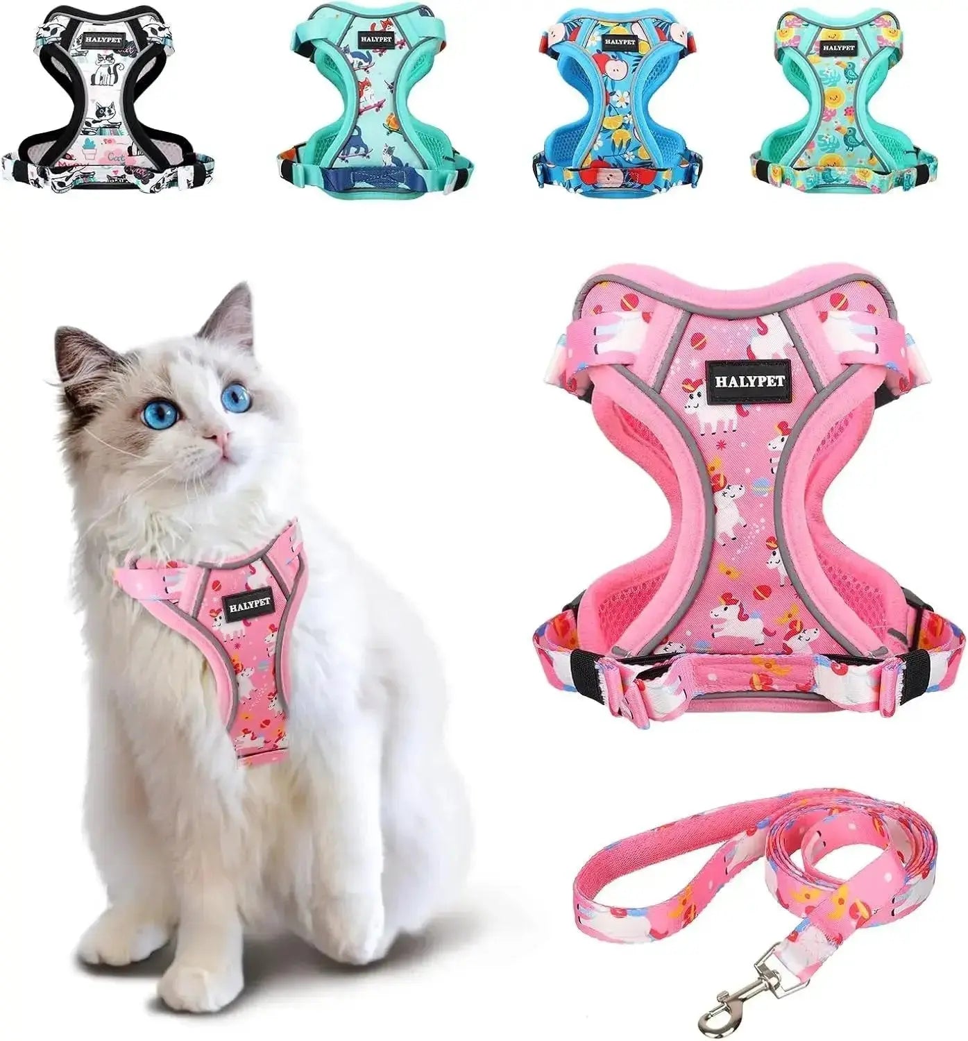 Cat Harness and Leash Set Escape Proof Reflective Adjustable Vest by Wags & Whiskers Pet Supply