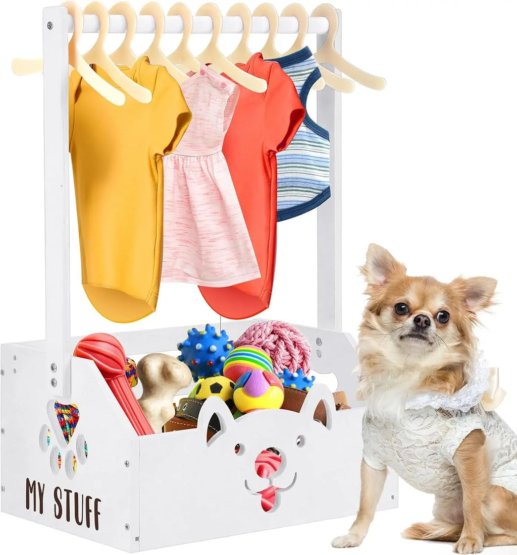 Dog Storage Organizer Wooden Closet Toy Bin Clothes Rack Hangers Pink/White Wags & Whiskers Pet Supply