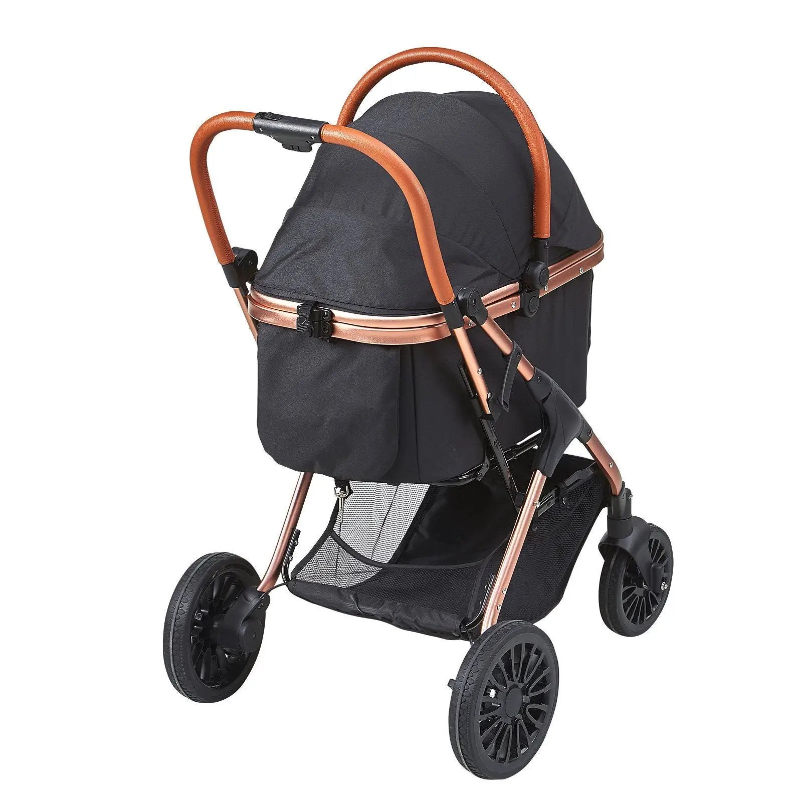 Pet Stroller, 4 Wheels Dog Stroller Rotate with Brakes, 66 lbs Weight Capacity, Puppy Stroller with Detachable Carrier, Storage Basket and Pet Pad, for Small to Medium Sized Dogs, Black by VYSN