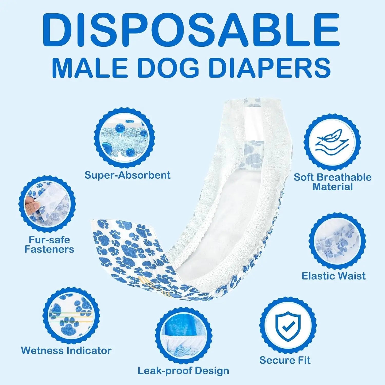 Male Dog Diapers Disposable Belly Bands | Leakproof Wraps 60 Count Wags & Whiskers Pet Supply