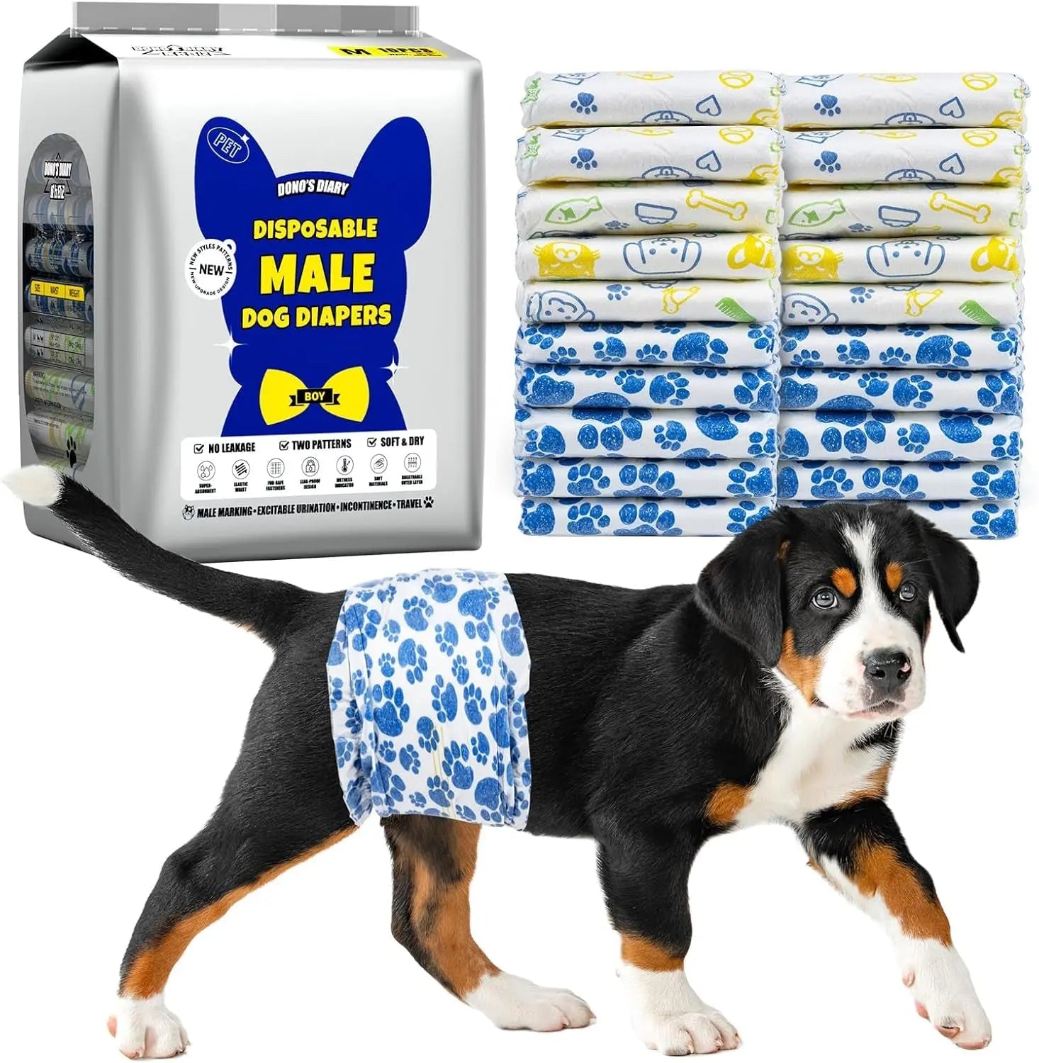 Male Dog Diapers Disposable Belly Bands | Leakproof Wraps 60 Count Wags & Whiskers Pet Supply