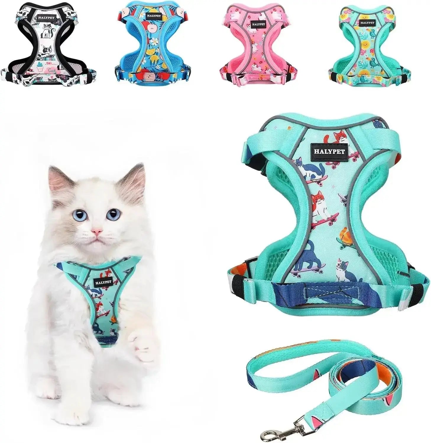 Cat Harness and Leash Set Escape Proof Reflective Adjustable Vest by Wags & Whiskers Pet Supply