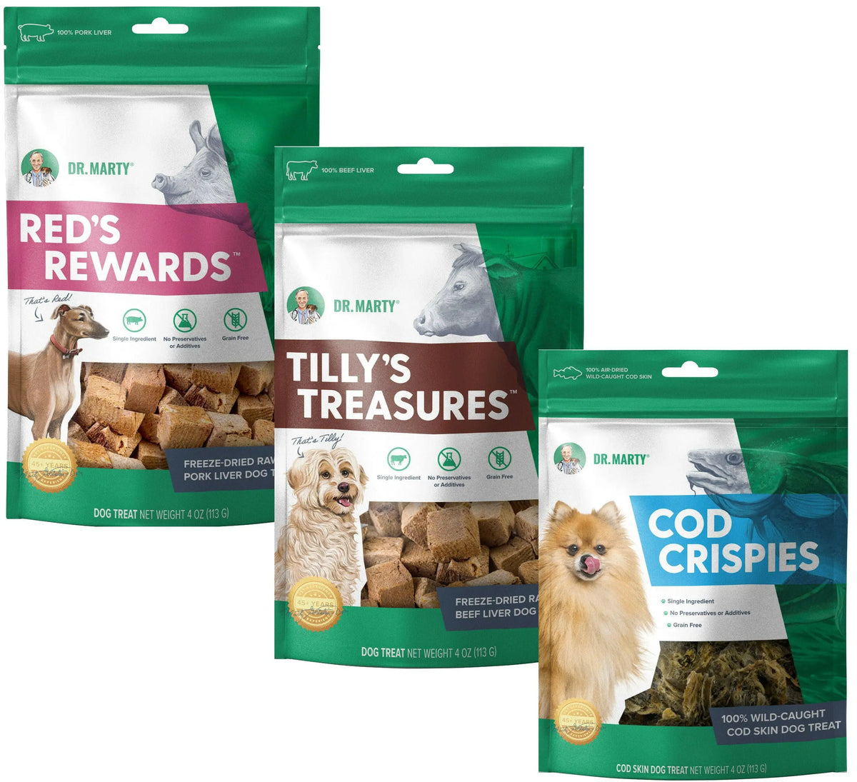 Dr. Marty Freeze Dried Raw Dog Treat Bundle - Beef Liver, Cod Skin, and Pork Liver HardyPaw