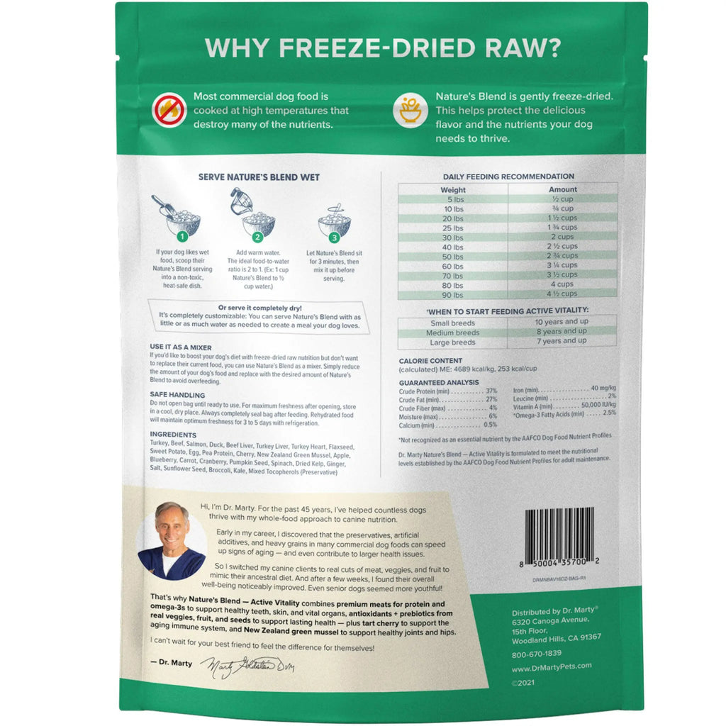 Dr. Marty Nature's Blend Active Vitality Freeze Dried Raw Food for Senior Dogs HardyPaw