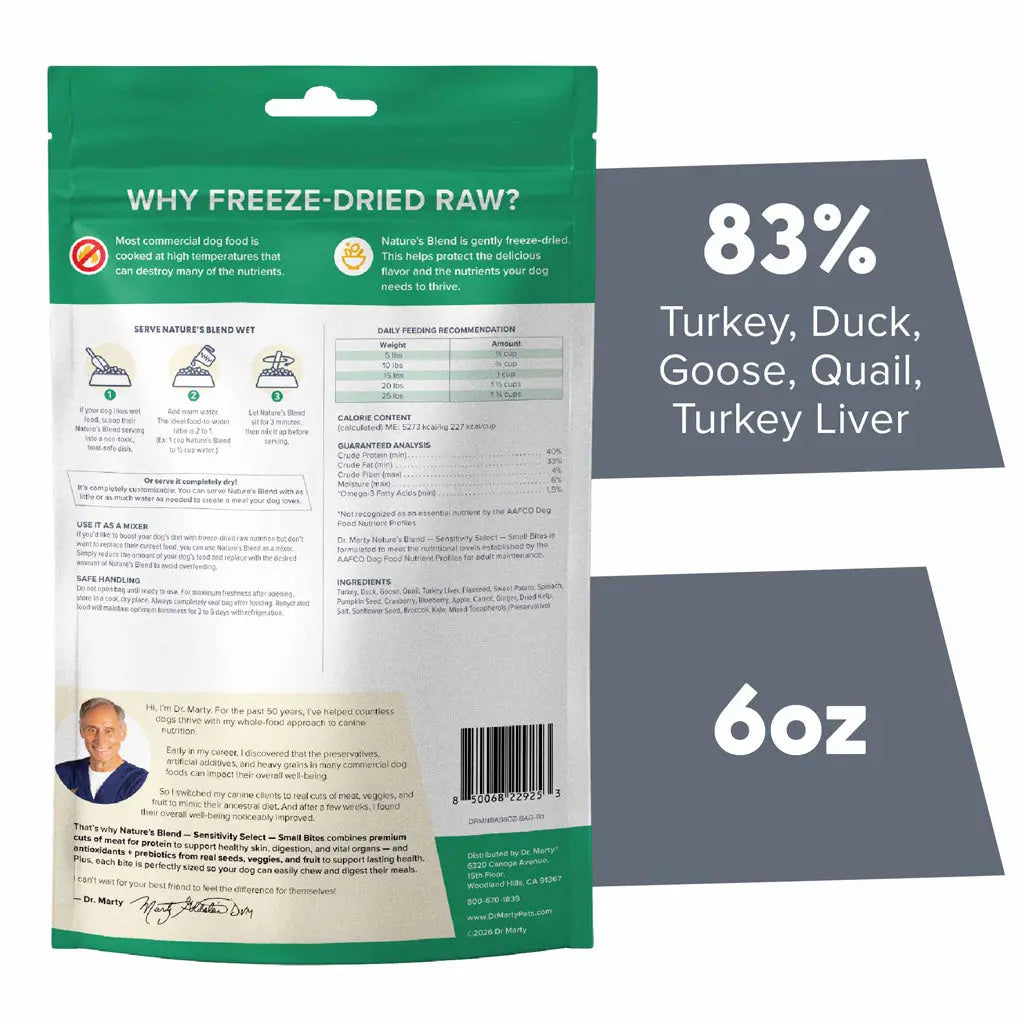 Dr. Marty Nature's Blend Sensitivity Select Small Bites Freeze-Dried Raw Dog Food HardyPaw