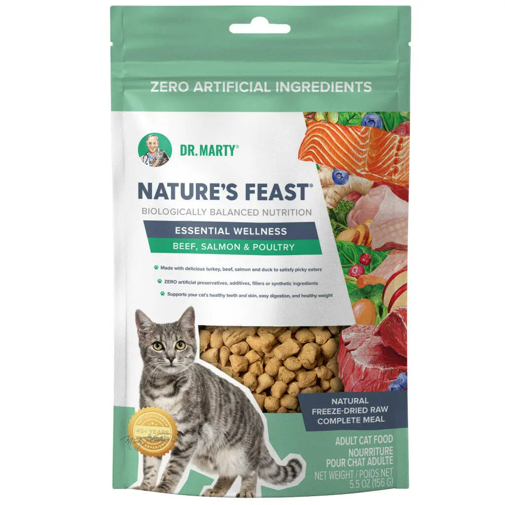 Dr. Marty Nature's Feast Essential Wellness Beef, Salmon, & Poultry Blend Freeze Dried Raw Cat Food HardyPaw