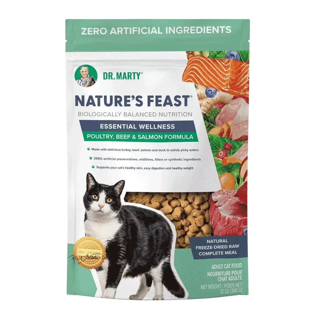 Dr. Marty Nature's Feast Essential Wellness Beef, Salmon, & Poultry Blend Freeze Dried Raw Cat Food HardyPaw