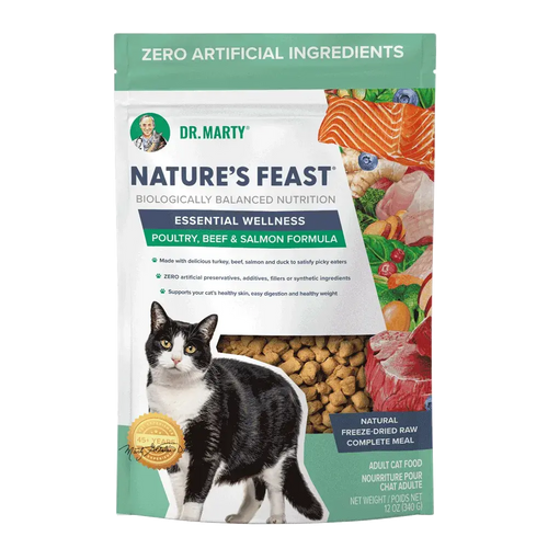 Dr. Marty Nature's Feast Essential Wellness Beef, Salmon, & Poultry Blend Freeze Dried Raw Cat Food HardyPaw